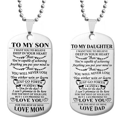 To My Son Daughter Dog Tags Pendant Necklace Stainless Steel Military Necklace