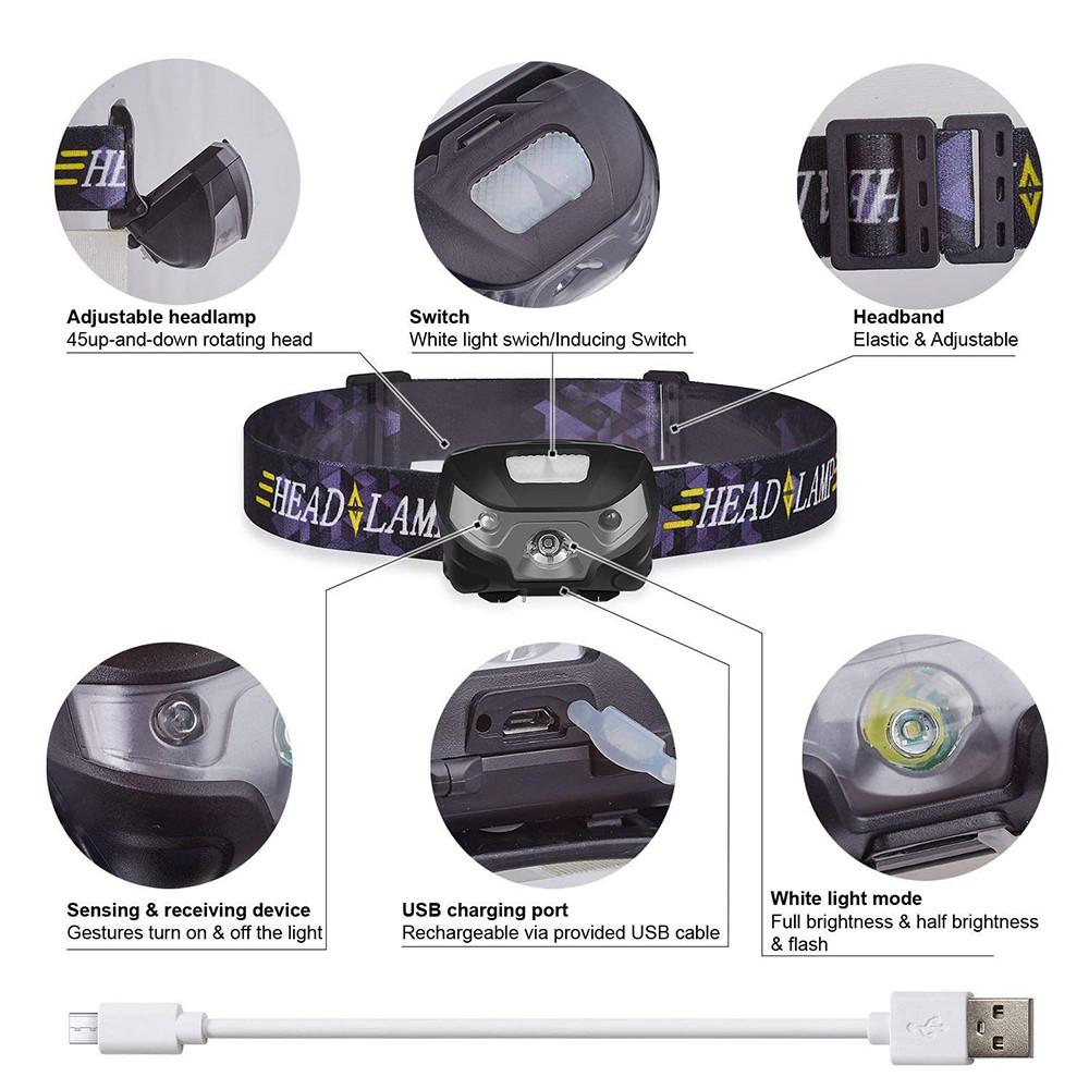 USB Rechargeable Headlights LED Headlamp Flashlight Torch