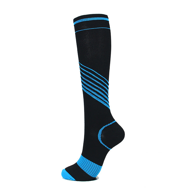 Unisex Striped Nylon Sports Compression Socks Knee-High Stockings