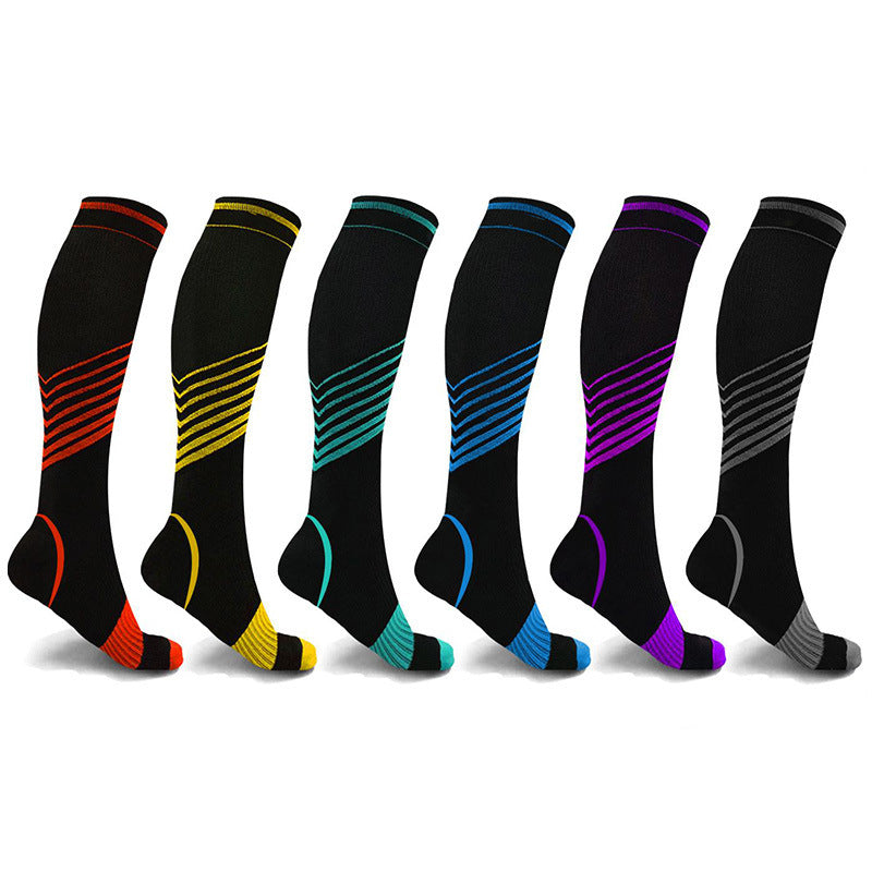 Unisex Striped Nylon Sports Compression Socks Knee-High Stockings