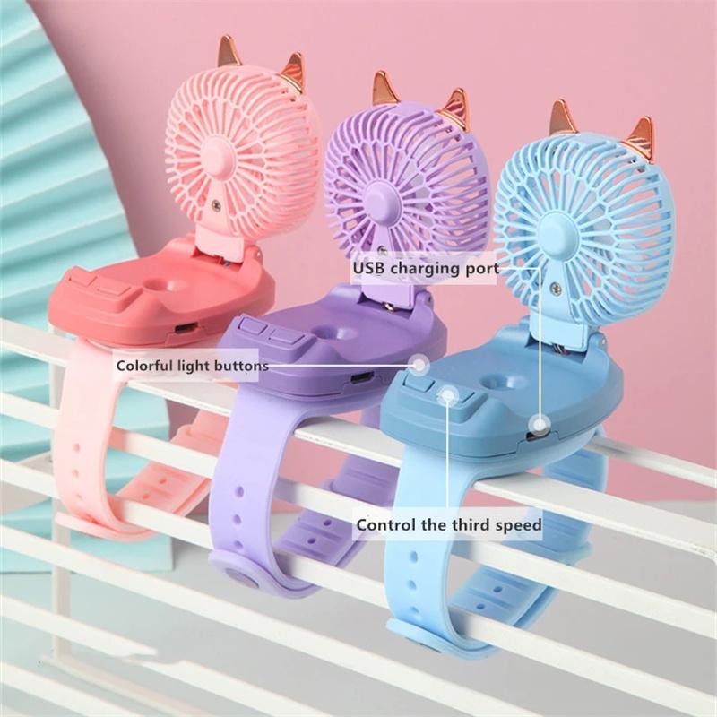 Electric Handheld Mini Watch Ventilator LED Light USB Fan