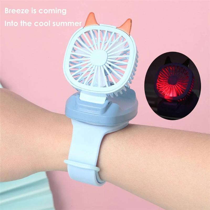 Electric Handheld Mini Watch Ventilator LED Light USB Fan