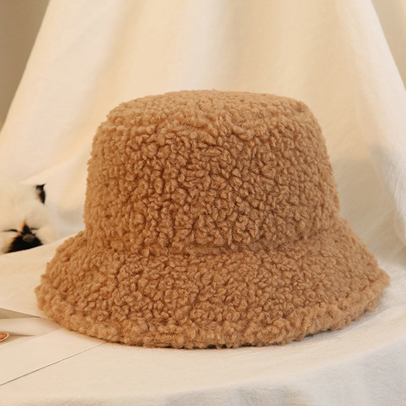 Winter Fuzzy Women Men Warm Teddy Lamb Bucket Hat