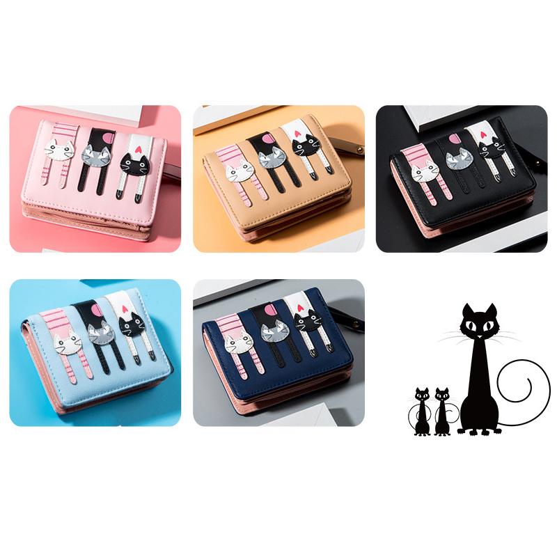 Women Cute Cat Wallet Coin Purse Bifold Wallet Clutch Bag