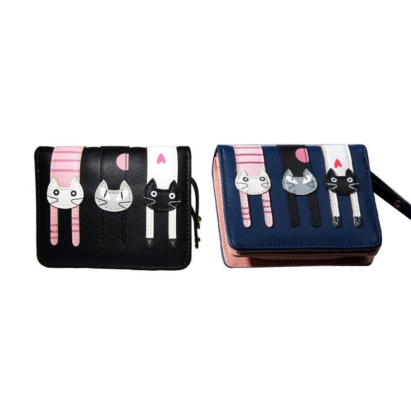 Women Cute Cat Wallet Coin Purse Bifold Wallet Clutch Bag