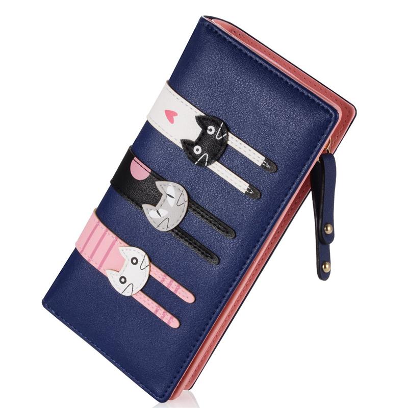 Women's Wallet Cute Cat Kitty Wallet Coin Purse Bifold Long Purse with Zipper