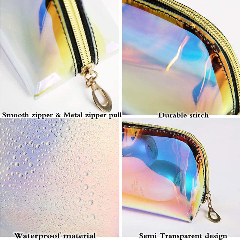 Women Girls Holographic Zipper Makeup Travel Cosmetic Toiletry Bag