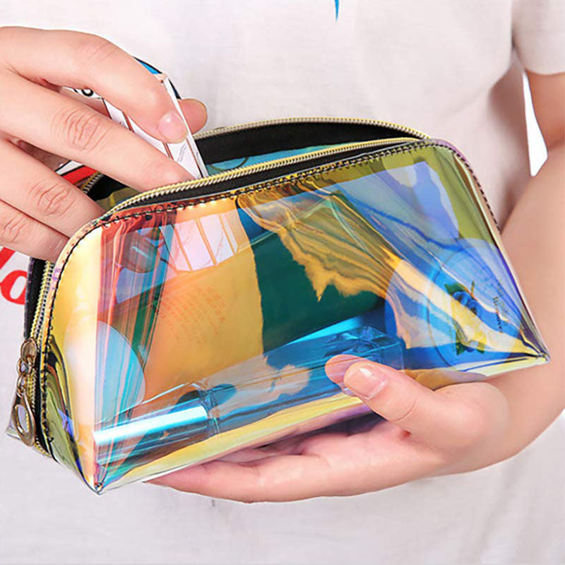 Women Girls Holographic Zipper Makeup Travel Cosmetic Toiletry Bag