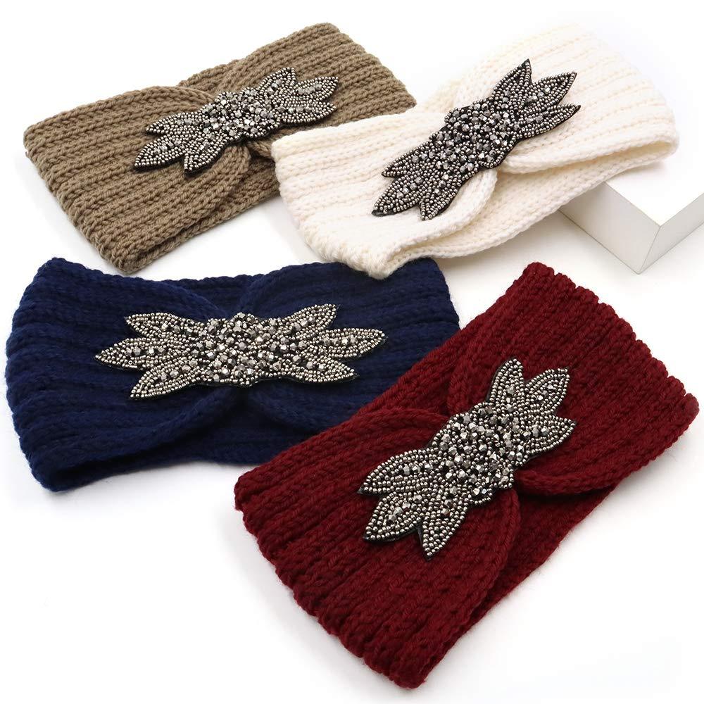 Women Knitted Headbands Sequin Flower Crochet Head Wrap