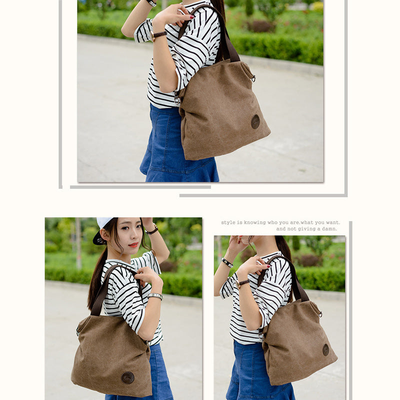 Large Pocket Women's Shoulder Cross-body Handbags Canvas Leather Bags