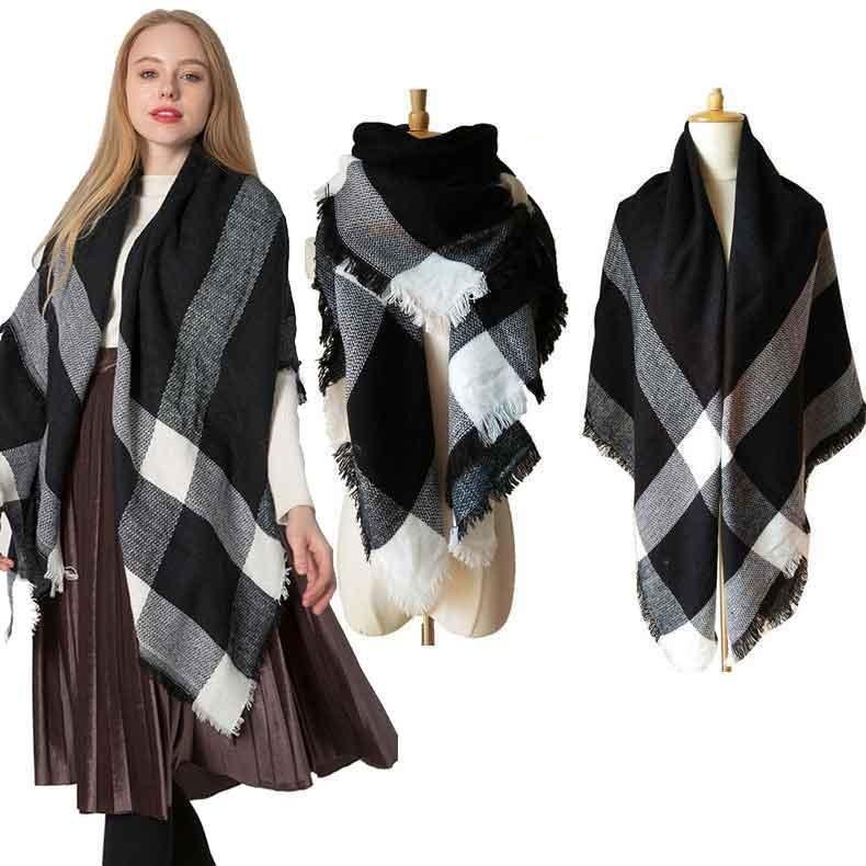 Women's Plaid Blanket Winter Oversized Tartan Scarf