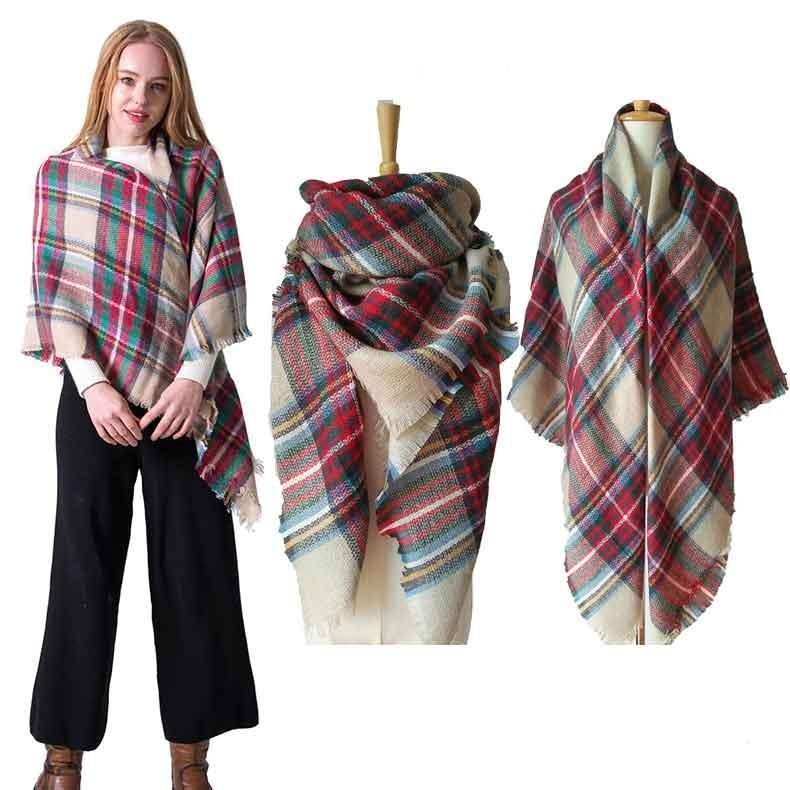 Women's Plaid Blanket Winter Oversized Tartan Scarf