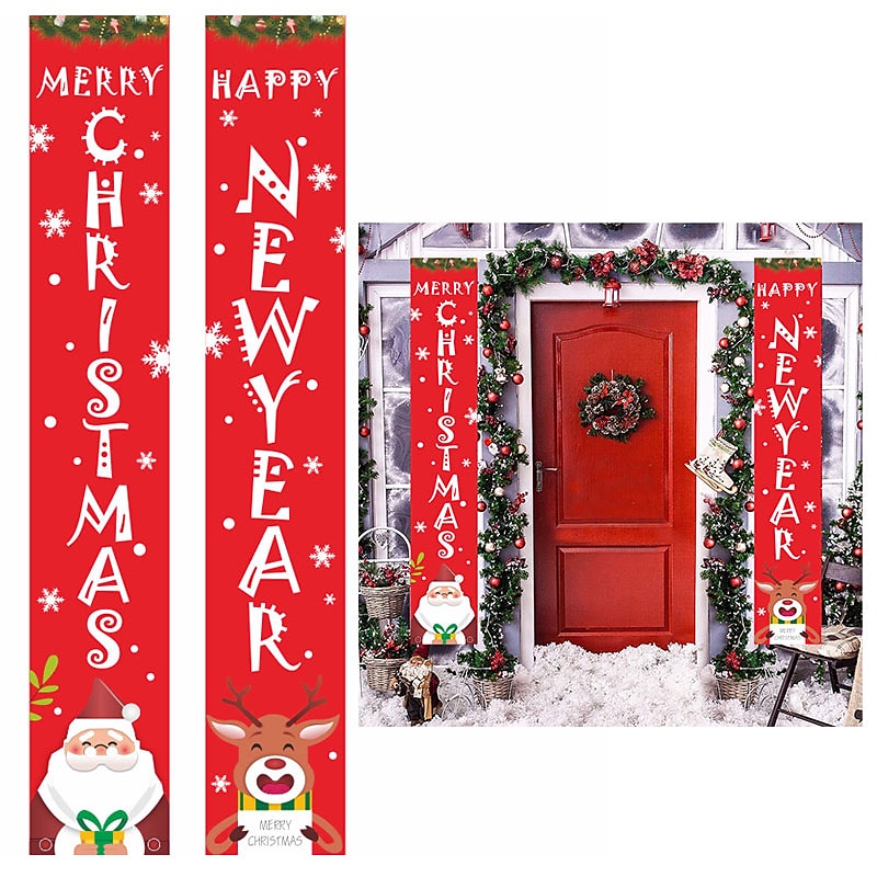 Christmas Hanging Door Porch Banner Christmas Ornaments Decor 180x30cm