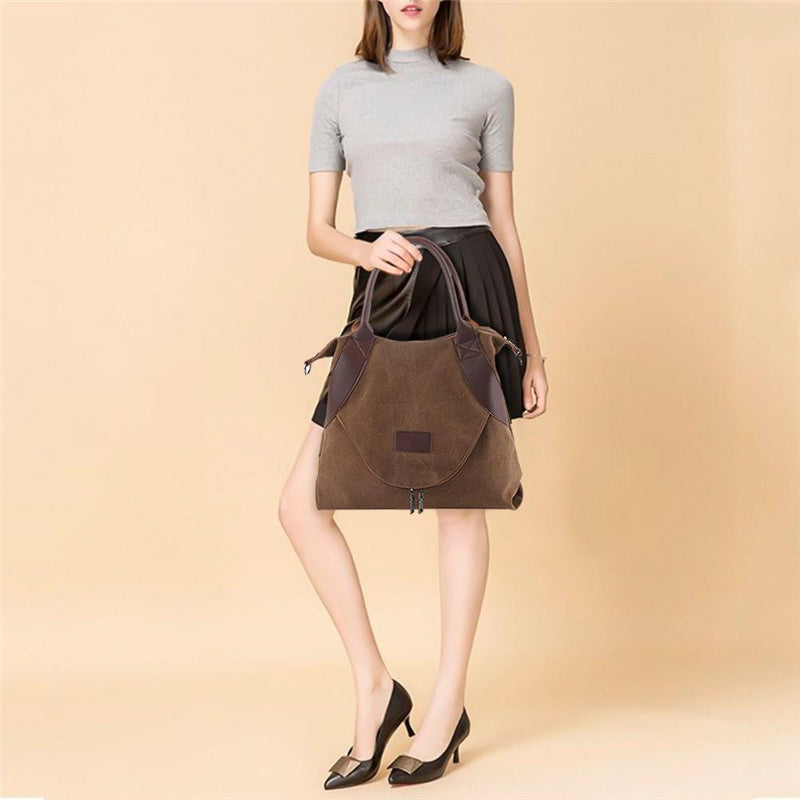 Large Pocket Women's Shoulder Cross-body Handbags Canvas Leather Bags