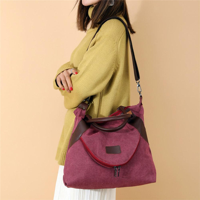 Large Pocket Women's Shoulder Cross-body Handbags Canvas Leather Bags