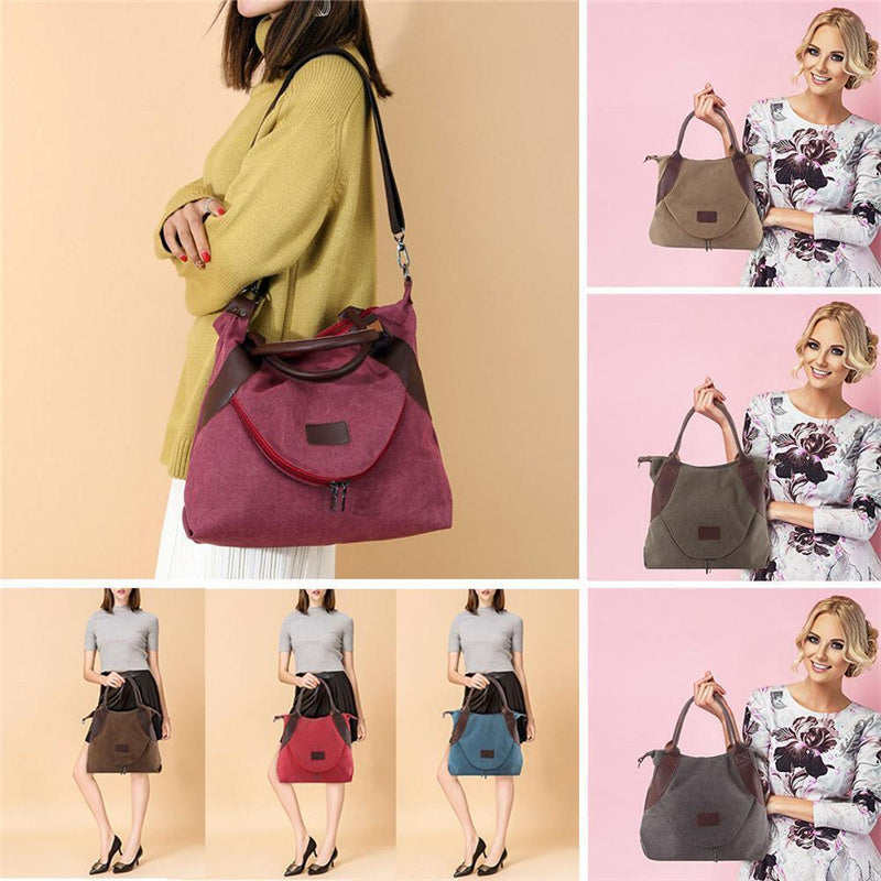 Large Pocket Women's Shoulder Cross-body Handbags Canvas Leather Bags