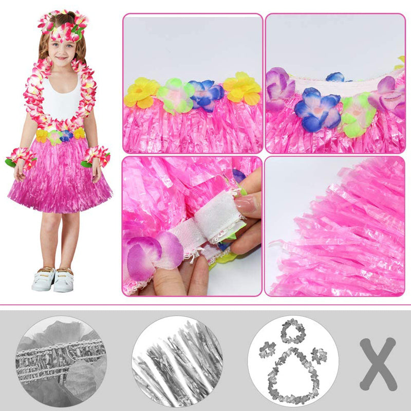 Hawaiian Grass Skirt Flower Hula Lei Garland Fancy Dress Costume