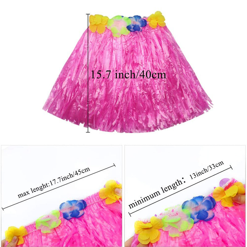 Hawaiian Grass Skirt Flower Hula Lei Garland Fancy Dress Costume