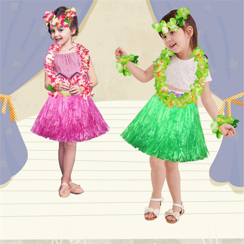 Hawaiian Grass Skirt Flower Hula Lei Garland Fancy Dress Costume