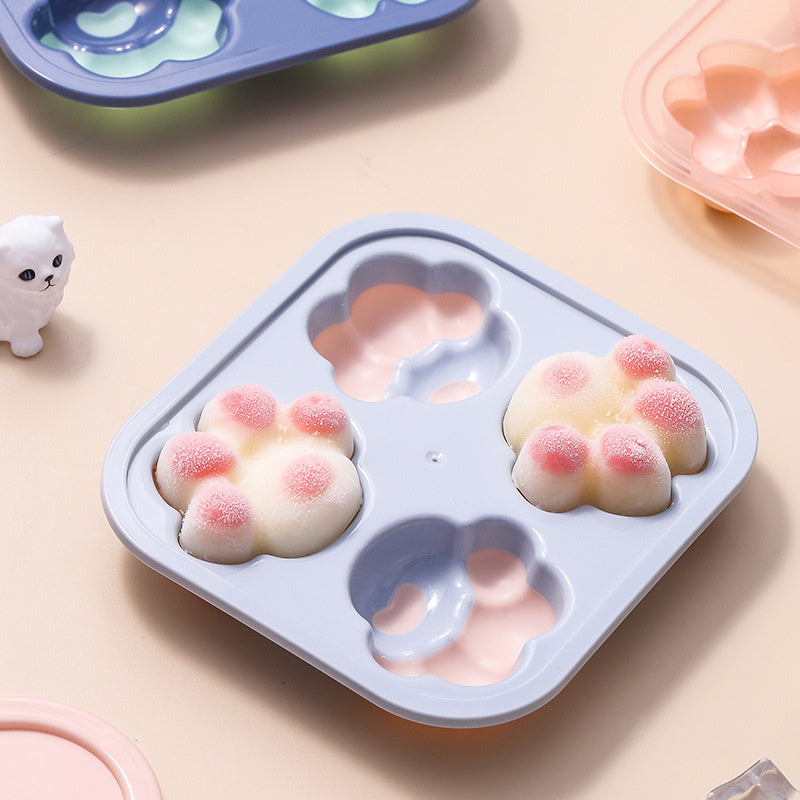 Cat Paw Shape Ice Cube Cake Maker Tray Silicone DIY Homemade Popsicle Mold with Lid