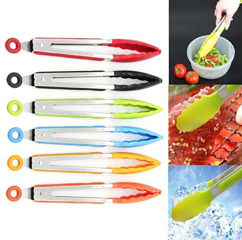 9" Environmental Kitchen Food BBQ Tongs Clip Stainless Steel Cooking