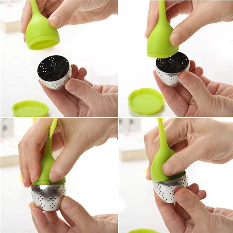 2pcs Ball Silicone Tea Infuser Strainer with Drip Tray Handle Steel Leaf Lid