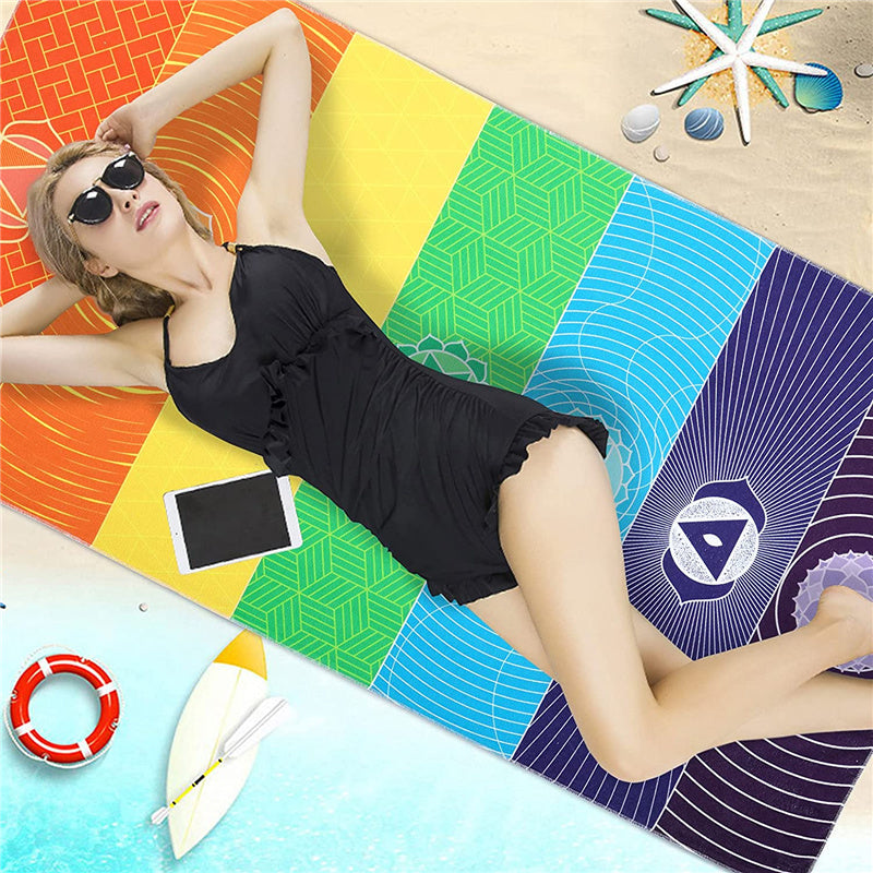 Rainbow Chakra Tapestry Sport Beach Yoga Mat Pad Shawl Tassel Towel Rug Carpet